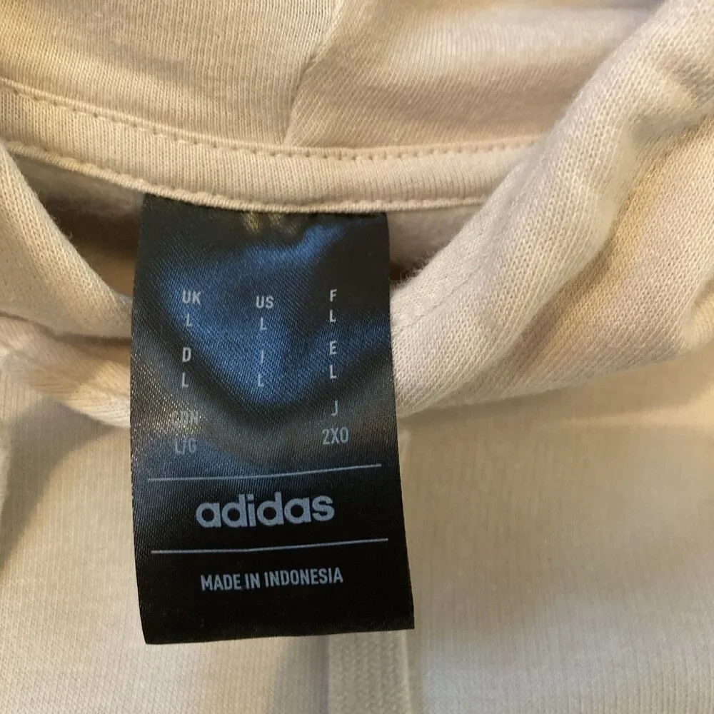 Adidas Mens L Beige Fleece Pullover Hoodie Pocket Logo Cozy Athleisure Relaxed